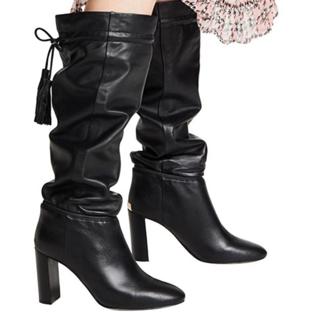 Kate Spade Hazel Black Self Tie Tall Boots Sz 6.5 - New